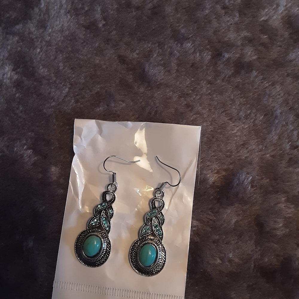Silver tone with turquoise colored insert earrings